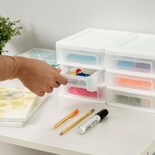 Image of IRIS USA 2-Pack, 3-Drawer Small Plastic Stacking Desktop Organizer, White