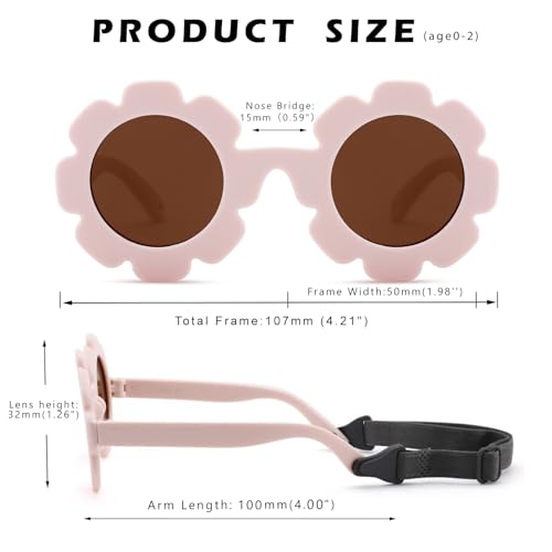Image of Hycredi Flexible Bendable Flower Baby Polarized Sunglasses with Strap for Newborn Infant Girls Age 0-24 Months