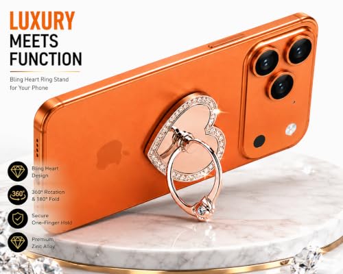 Image of Mizi 2Pack Bling Heart Phone Ring Holder Stand, 360 Rotating & 180 Foldable Finger Grip Kickstand-Strong 3M Adhesive, Zinc Alloy Phone Ring-Smartphones & Tablets, Sparkly Diamond Design - Rose Gold