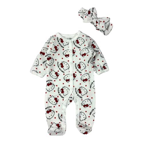 Hello Kitty Baby Girls' Footies Newborn Snap Buttons Onesie Romper, White 3M
