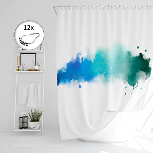 AJALGZ Duschvorhang Weiß-blau Verlauf – Wasserdicht, Schimmelresistent, 178x175 Cm
