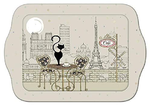 KIUB - Mini Plateau Paris Tour Eiffel - Motif Paris Café avec un chat - mélamine de qualité - Taille Mini