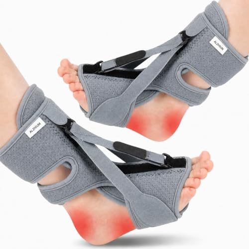Plantar Fasciitis Night Splint, Adjustable Foot Drop Brace for Achilles Tendon Support, Sleeping Stretch Boot for Heel Pain Relief, Soft Day Night Ankle Support for Men Women (2PC-Grey)