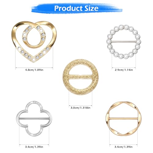 10 Pcs T-shirt Tie Clips, Silk Scarf Ring Clip for Women Fashion Metal Round Circle Clip, Clothes Corner Knotted Button Shirt Buckle with 1 Storage Bag3
