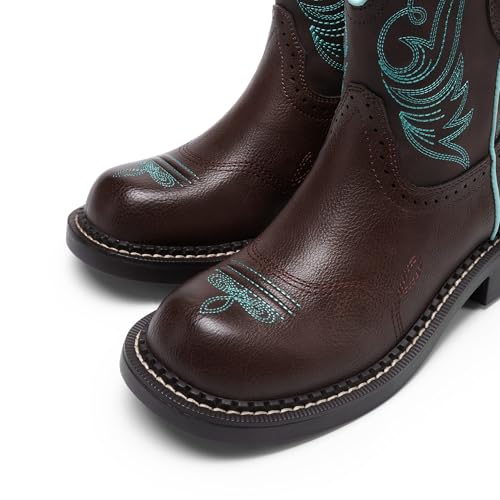 DREAM PAIRS Cowboy Cowgirl Boots for Women, Round Toe Embroidered Mid Calf Western Boots for Work, Country Concerts, Rodeos, Casual Outings,Size 8,Brown,DWUMMB2509