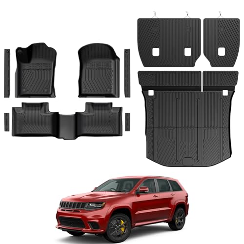 GALVAGNITE Floor Mats for Jeep Grand Cherokee 2011-2021 & 2022 (Not for WL) All Weather Floor Mats Trunk Cargo Liner with Backrest Protectors and Door Sill Guards Accessories Full Coverage Set