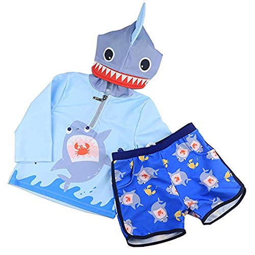 Digirlsor Baby Toddler Boys Two Piece Rash Guard Swimsuits Kids Long Sleeve Hooded Shark Bathing Suit Swimwear Set Blue