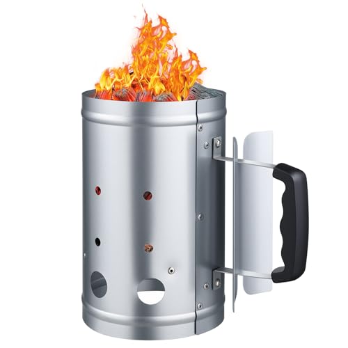 VEVOR Encendedor de Carbón de Gran Capacidad 1,8 kg, de Acero Resistente, para Parrillas de Carbón y Barbacoas, Compacto y Portátil, Cómodo de Llevar y Usar, Color Plateado, 275 x 170 x 275 mm