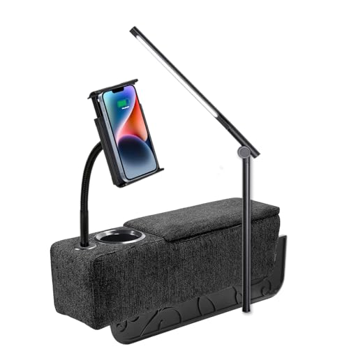 ARMRESTO Multifunctional Sofa Armrest, Couch Armrest with Wireless Charge Stand, Removable Couch Caddy with Storage,Including LED Reading Light