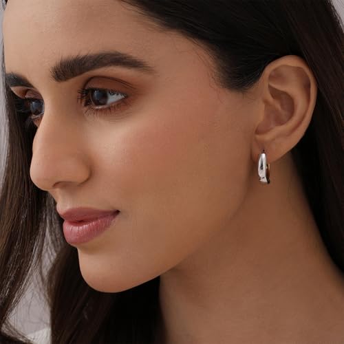 Image of TRUESILVER ACPL 925 Sterling Silver Hoop Earrings | Huggie Hoop Earrings for Women & Men | Classic Everyday Unisex Fashion Jewelry