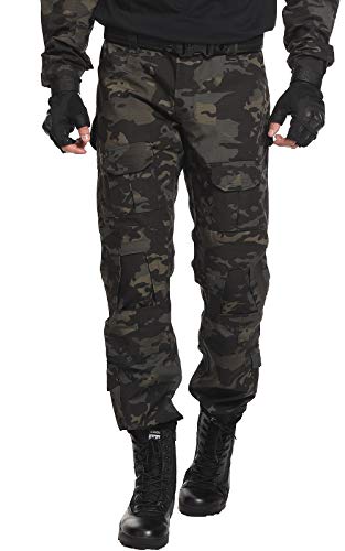 SIGAWN Outdoor Camo Military Pants for Men Tactical Pants with Pockets Waterproof Ripstop Cargo Pants Hiking Pants Casual Apparel Black Work Pants