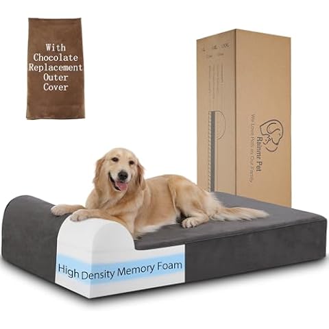 Rainmr 7" X-Large Size Orthopedic Memory Foam Dog Bed - Washable Microsuede Cover/Waterproof Inner Case - 4 inch Headrest & Chocolate Replacement Cover Cover