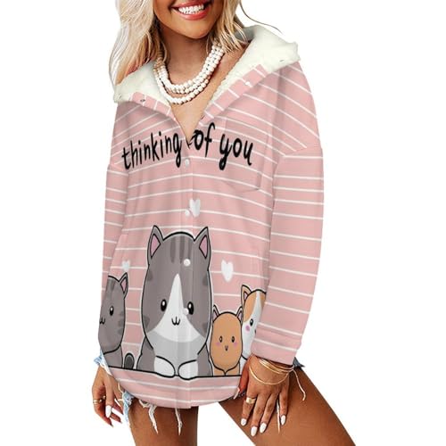 Veste polaire femme rose avec capuche chat pour l'hiver