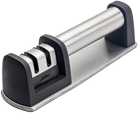 Knife Sharpener for Straight and Serrated Knives by HappyChef 2-Stage Diamond Coated Wheel System, Sharpens Dull Knives Quickly, Safe and Easy to Use