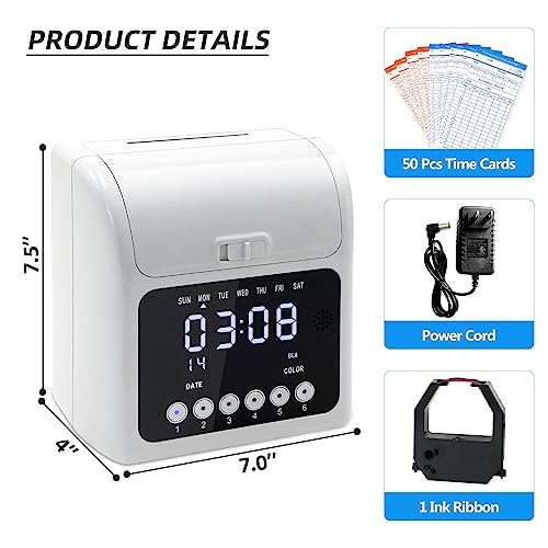 Image of TooCust Time Clock with Passcode, Auto-Align Time Clocks for Small Business, Time Clock Punch Machine with 50-Piece Time Cards, and One Ink Ribbon Cartridge
