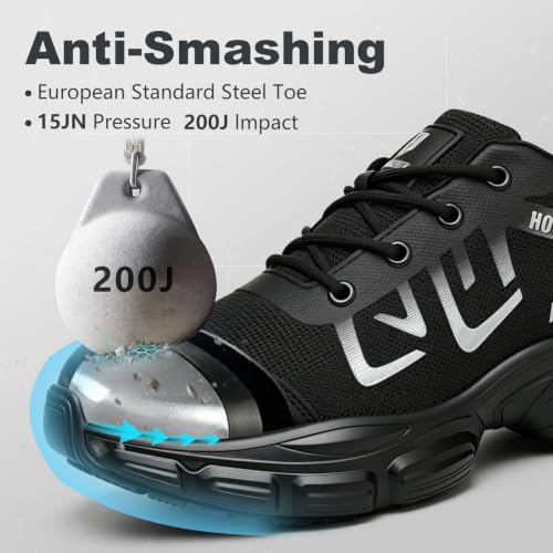 Image of Hogent Steel Toe Shoes for Men Lightweight Comfortable Non Slip Work Shoes Women Puncture Proof Safety Sneakers for Industrial Construction & Daily Life