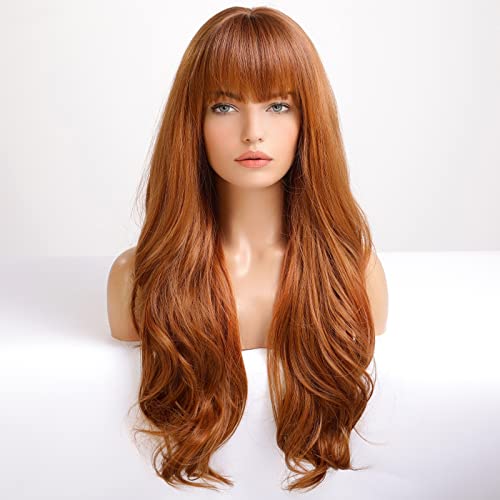 EMMOR Ombre Auburn Wigs for Women Long Curly Wig with Bangs Heat Resistant Fiber Synthetic Wigs Daily Natural looking - Image 4