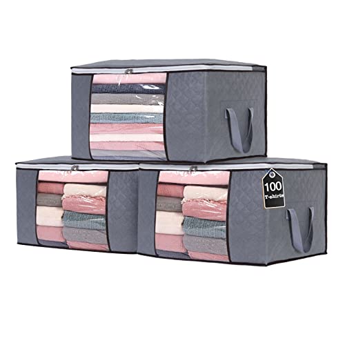 Vieshful 3 Pack Clothes Storage Bags 90L Large Capacity Clothing Organizers with Reinforced Handles Thick Breathable Fabric Foldable Underbed Containers for Bedding Comforter Blanket