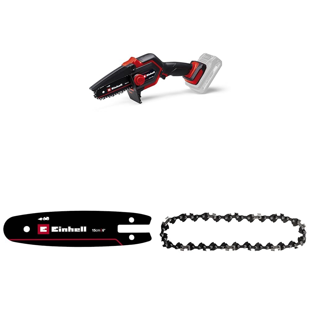 Einhell Akumulatorowa piła łańcuchowa GE-PS 18/15 Li BL-Solo Power X-Change (18 V, bezszczotkowa, długość cięcia 12,5 cm, beznarzędziowa wymiana miecza i łańcucha, bez akumulatora, w zestawie zapasowy