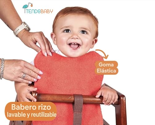 Miniatura 4 de Tends Pack De 5 Baberos Bebé Impermeables Con Goma Elástica - Baberos Blw Con Rizo De Algodón Suaves Y Absorbentes Para Guardería - Fáciles De Poner Y Quitar Con Tejido Repelente Al Líquido Marrón