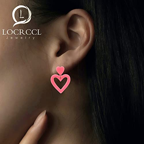 Locrccl Acrylic Double Heart Earrings Dangling Heart Drop Earrings Statement Love Heart Dangle Drop Summer Earrings Holiday Stud Earrings Valentine's Day Mother's Day Gift For Women (Pink) #TOP5