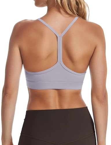 Image of Buauty 2 Packs Y Back Sports Bra for Women, Low Impact Padded Racerback Spaghetti Strap Bras, Workout Yoga Tops