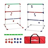 WIn SPORTS Ladder Toss Outdoor Game Set Indoor Ladder Ball Toss Game with 6 Weighted Bolos, Carrying Case and Sand Weighted PVC Piping,Games for Adults, Kids, Family