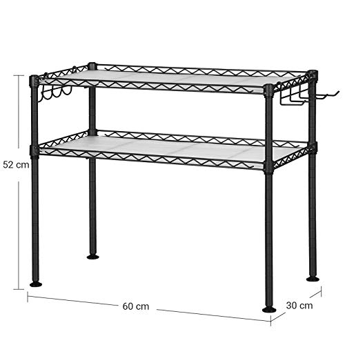 SONGMICS Estante para Horno de Microondas, Soporte Organizador de 2 Niveles para el Mostrador de la Cocina, con 2 Estantes Ajustables y 8 Ganchos, Negro LGR20BK - imagen 3