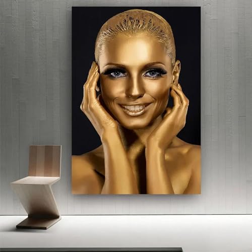 Peinture à l'huile de femme dorée africaine, affiches murales modernes 50x70