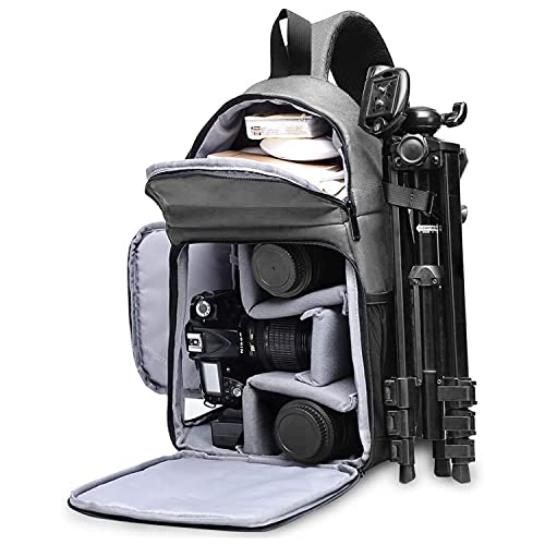 CADeN Camera Sling Bag Backpack, DSLR Camera Case Sling Backpack with Tripod Holder, Side Access and Modular Inserts Compatible with Mirrorless Cameras Canon Nikon Sony Pentax(Grey)
