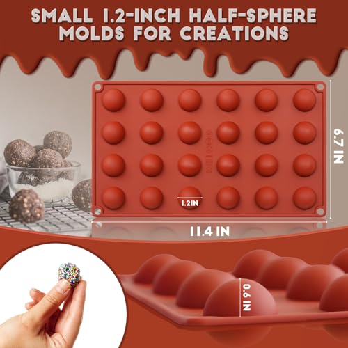 Image of HKNMTT Silicone Semi-Sphere Molds 24 Cavities 2-Pack 1.2 inch for Chocolate Truffles Jelly Fat Bombs Gelatina, Small Baking Round Half Sphere Candy Moulds, Homemade Freeze Food Grade BPA Free Oven Safe