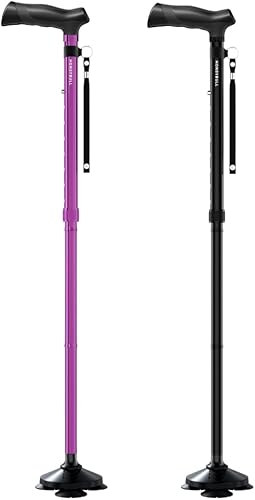 HONEYBULL Paquete doble de bastón para hombres y mujeres, plegable, ajustable, plegable, bastón de pie, punta de pivote, resistente, bastones