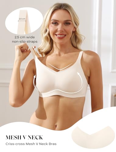 Image of COMFELIE Women No Underwire Bra Comfy Seamless Bras Full Coverage Mesh Bralette with Adjustable Contrast Color Strap S-4XL