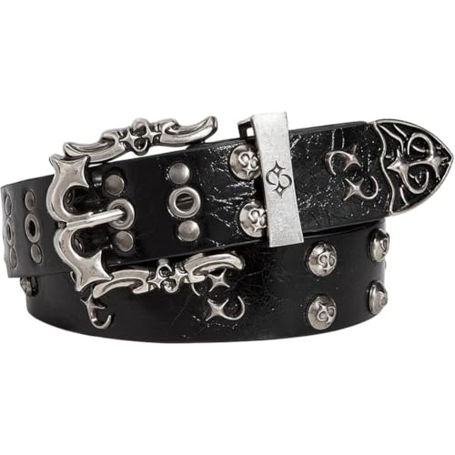 Fituenly Cinturón Estilo Punk Retro con Remaches, Personalizado, De Piel Sintética, Estilo Y2k, para Vestidos, Faldas Y Ropa Informal.