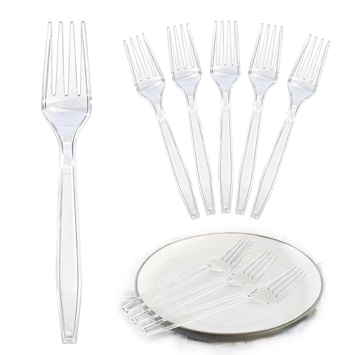Lot de 100 fourchettes en plastique - Fourchettes à gâteau - Couverts en plastique réutilisables et robustes - Fourchettes pour fêtes de famille, fêtes d'anniversaire, mariages