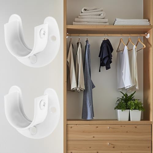 2 Packungen Edelstahl-Endstützen für Kleiderstangen, 34 mm weiß Durchmesser Robuste Kleiderstangenbuchsen Öffnungsflansch Stangenhalter U-förmige Kleiderschrankhalterung mit Schrauben für Kl