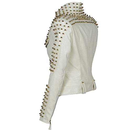 SX Women Punk Faux Leather PU Black Jacket Studded Rivet Fashion Streetwear Motorcycle Coat4