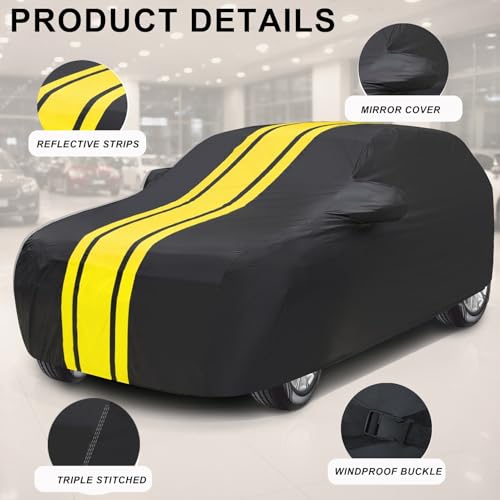 Image of Auto Hub Car Cover Compatible with Honda CR-V with Mirror Pocket, Soft Cotton Lining, CR-V Car Cover Waterproof - Yellow-Black