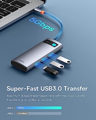 Image of Baseus USB C to HDMI Adapter, 4K@60Hz USB C Docking Station, 7 in 1 USB C Hub with 3 USB-A, PD 100W, TF /SD Card Reader, Compatible for iPhone 15 /Mac /Dell /Acer /HP /ASUS /Steam Deck /Rog Ally
