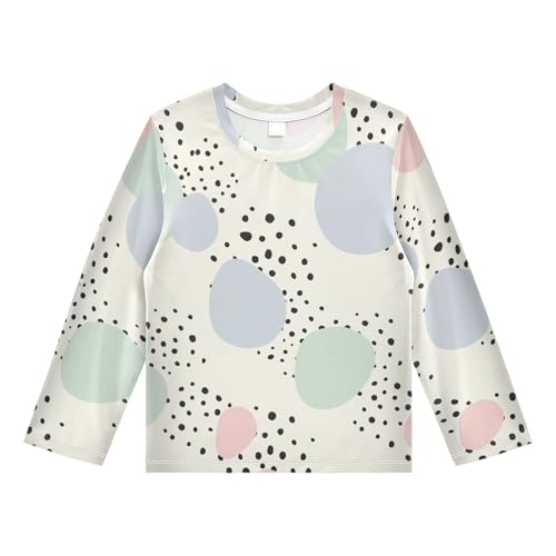 Colorful Dot Beige Rash Guard Shirt for Boys Sun Protection Shirt for Running Swiming Pool UPF50+ 7-8T