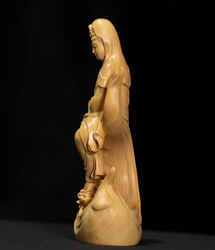 Estatua de Buda,Estatua de Buda Decoración, Talla de Madera Estatua de Buda Bodhisattva Estatua Modelo Madera Maciza Artesanía Habitación Familiar Escritorio Colección Decoración Regalo