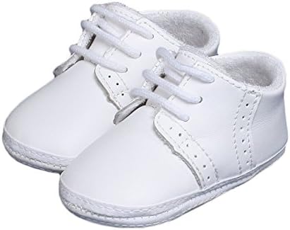 Baby Boys All White Genuine Leather Saddle Oxford Crib Shoe with Perforations - 4 | Image 6
