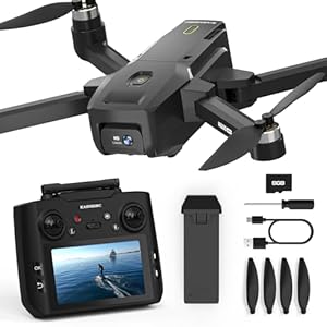 K600 GPS Drone con Cámara 4K, Mando a Distancia con UHD Pantalla, Drone resistente al viento con tarjeta SD, Vuelo Estacionario Automático para Adultos, Drone con Bolsa de Almacenamiento Portátil
