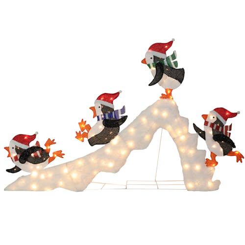 Taman Lighted Christmas Penguin, 7ft Warm Lights Glittered Penguin Skating for Outdoor Christmas Holiday Home Lawn Yard Garden Decoration