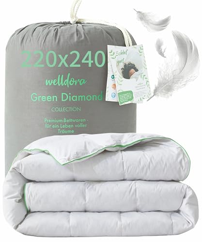 Welldora Komfort Bettdecke 220x240 Sommer | 100% Extraweiche Federn & Daunen | Fachärztlich geprüft Oeko-Tex Allergiker | Zertifiziert für Tierwohl | Dünne leichte Sommerdecke Daunendecke 220x240