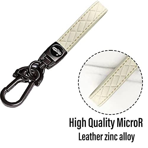 Microfiber Leather Car Keychain, Zinc Alloy Car Fob Key Keychain Holder, 360° Rotatable Anti-Lost D-Ring With 1 Screwdriver (White) #TOP2