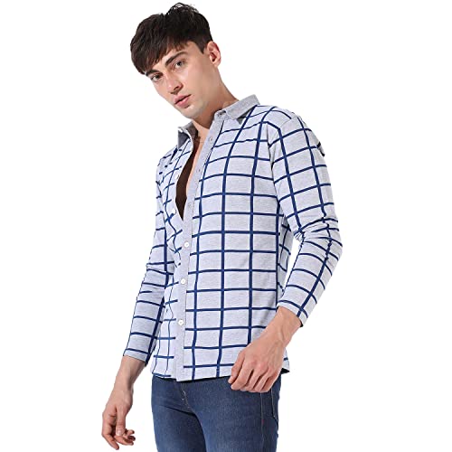 Image of campus sutra Men's Collared Button Up Regular Fit Shirt For Casual Wear | Premium Stretchable Cotton Regular Fit Shirt Crafted With Regular Sleeve, Comfort Fit & High-Performance For Everyday Wear