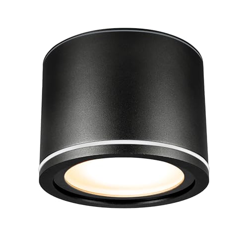 EDO Foco de Techo Superficie IP54 Exterior/Interior UMA Negro Impermeable con 6W LED 3000K GX53 490lm 230V - Ø90*60mm Lámpara de Techo Moderna Redonda Spot Aluminio, Iluminación Baño, Cocina