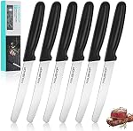 HAUSHOF Steak Knives Set of 6, Serrated Steak Knives, Premium Stainless Steel Steak Knife Set with Gift Box, Black Handle