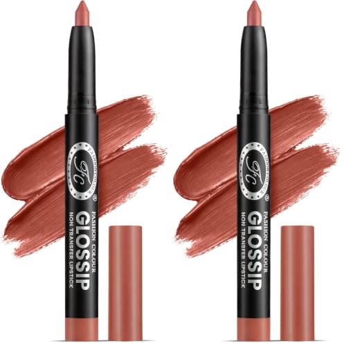Image of Fashion Colour Glossip Non-Transfer Lipstick | Long-Lasting 12 Hours Stay | Retractable Lip Crayon | One Swipe Application | Available in 19 Vibrant Shades (Red Iron) (Pack of 2)